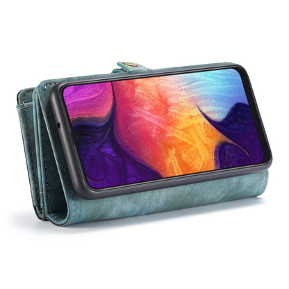 CaseMe-008 Detachable Multifunctional Retro Frosted Horizontal Flip Leather Case for Galaxy A50, with Card Slot & Holder & Zipper Wallet & Photo Frame(Blue)