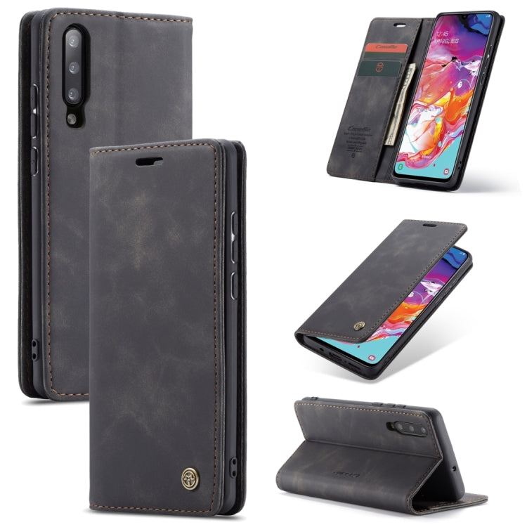 CaseMe-013 Multifunctional Retro Frosted Horizontal Flip Leather Case for Galaxy A70, with Card Slot & Holder & Zipper Wallet & Photo Frame(Black)