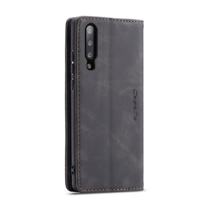 CaseMe-013 Multifunctional Retro Frosted Horizontal Flip Leather Case for Galaxy A70, with Card Slot & Holder & Zipper Wallet & Photo Frame(Black)