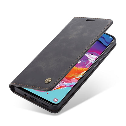 CaseMe-013 Multifunctional Retro Frosted Horizontal Flip Leather Case for Galaxy A70, with Card Slot & Holder & Zipper Wallet & Photo Frame(Black)
