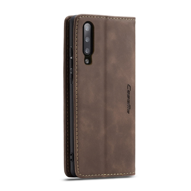 CaseMe-013 Multifunctional Retro Frosted Horizontal Flip Leather Case for Galaxy A70, with Card Slot & Holder & Zipper Wallet & Photo Frame(Coffee)