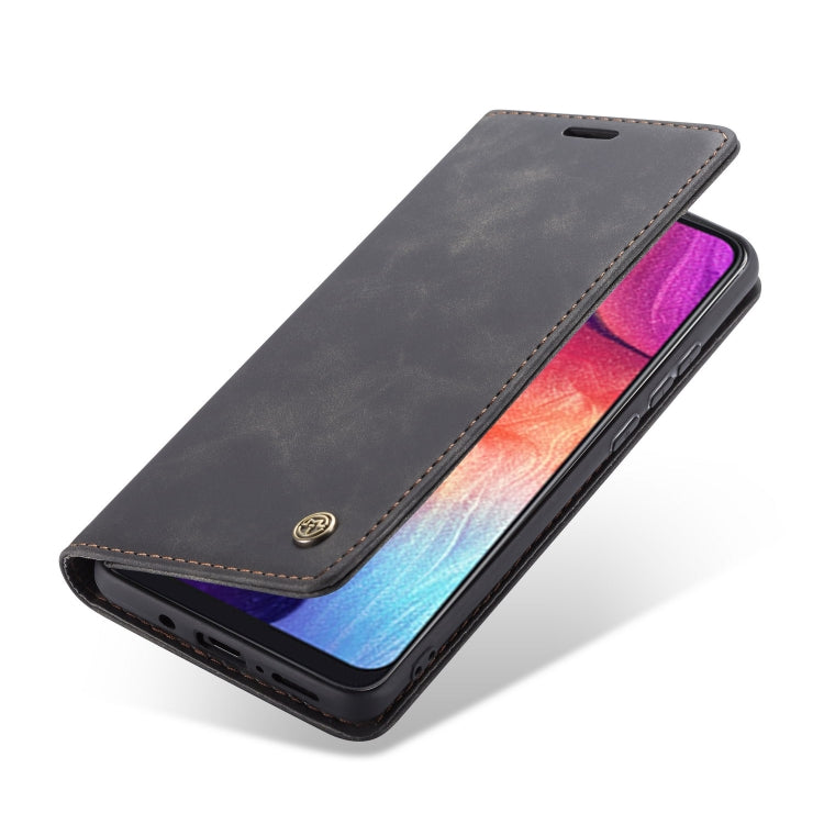 CaseMe-013 Multifunctional Retro Frosted Horizontal Flip Leather Case for Galaxy A30S / A50S / A50, with Card Slot & Holder & Zipper Wallet & Photo Frame(Black)