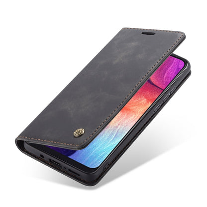 CaseMe-013 Multifunctional Retro Frosted Horizontal Flip Leather Case for Galaxy A30S / A50S / A50, with Card Slot & Holder & Zipper Wallet & Photo Frame(Black)
