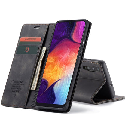 CaseMe-013 Multifunctional Retro Frosted Horizontal Flip Leather Case for Galaxy A30S / A50S / A50, with Card Slot & Holder & Zipper Wallet & Photo Frame(Black)