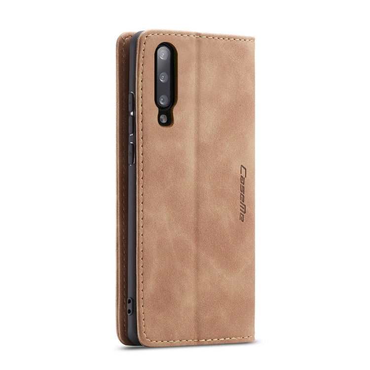 CaseMe-013 Étui multifonctionnel en cuir givré rétro à rabat horizontal pour Galaxy A30S / A50S / A50, avec fente pour cartes et support, portefeuille zippé et cadre photo (marron)