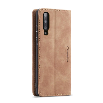 CaseMe-013 Étui multifonctionnel en cuir givré rétro à rabat horizontal pour Galaxy A30S / A50S / A50, avec fente pour cartes et support, portefeuille zippé et cadre photo (marron)