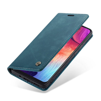 CaseMe-013 Multifunctional Retro Frosted Horizontal Flip Leather Case for Galaxy A30S / A50S / A50, with Card Slot & Holder & Zipper Wallet & Photo Frame(Blue)