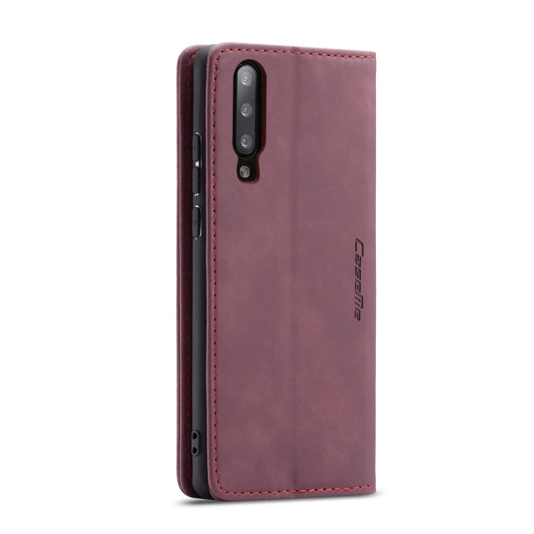 CaseMe-013 Multifunctional Retro Frosted Horizontal Flip Leather Case for Galaxy A30S / A50S / A50, with Card Slot & Holder & Zipper Wallet & Photo Frame(Wine Red)