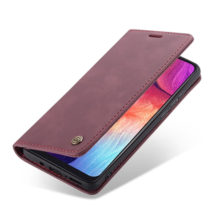 CaseMe-013 Multifunctional Retro Frosted Horizontal Flip Leather Case for Galaxy A30S / A50S / A50, with Card Slot & Holder & Zipper Wallet & Photo Frame(Wine Red)