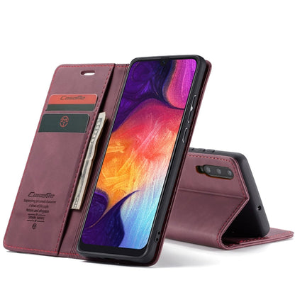 CaseMe-013 Multifunctional Retro Frosted Horizontal Flip Leather Case for Galaxy A30S / A50S / A50, with Card Slot & Holder & Zipper Wallet & Photo Frame(Wine Red)