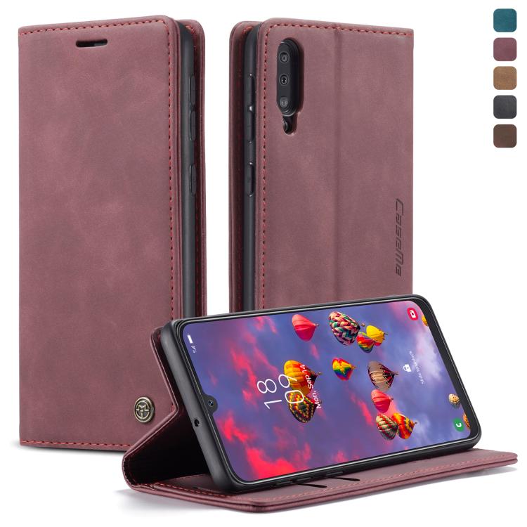 CaseMe-013 Multifunctional Retro Frosted Horizontal Flip Leather Case for Galaxy A30S / A50S / A50, with Card Slot & Holder & Zipper Wallet & Photo Frame(Wine Red)