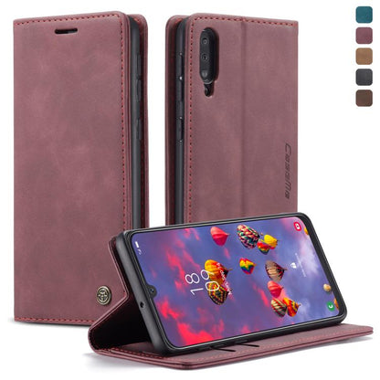 CaseMe-013 Multifunctional Retro Frosted Horizontal Flip Leather Case for Galaxy A30S / A50S / A50, with Card Slot & Holder & Zipper Wallet & Photo Frame(Wine Red)