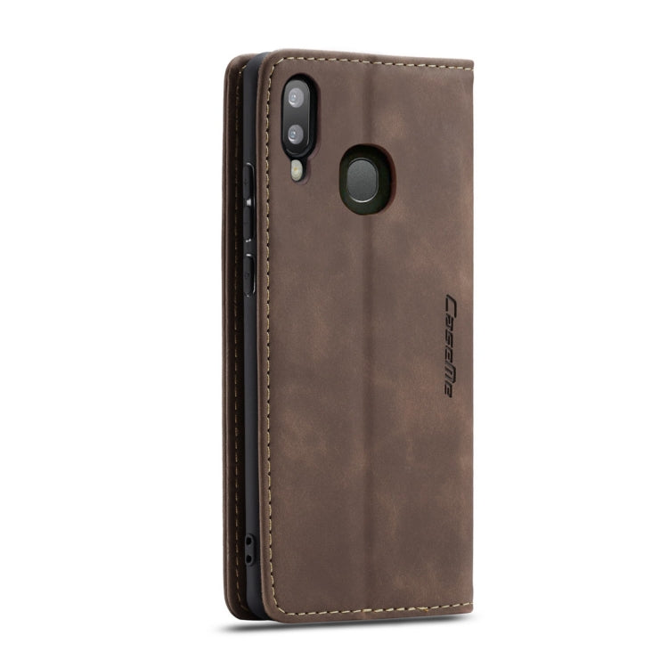 Étui en Cuir Rétro Givré à Rabat Horizontal Multifonctionnel CaseMe-013 pour Galaxy A40, avec Fente pour Cartes et Porte-feuille (Café)