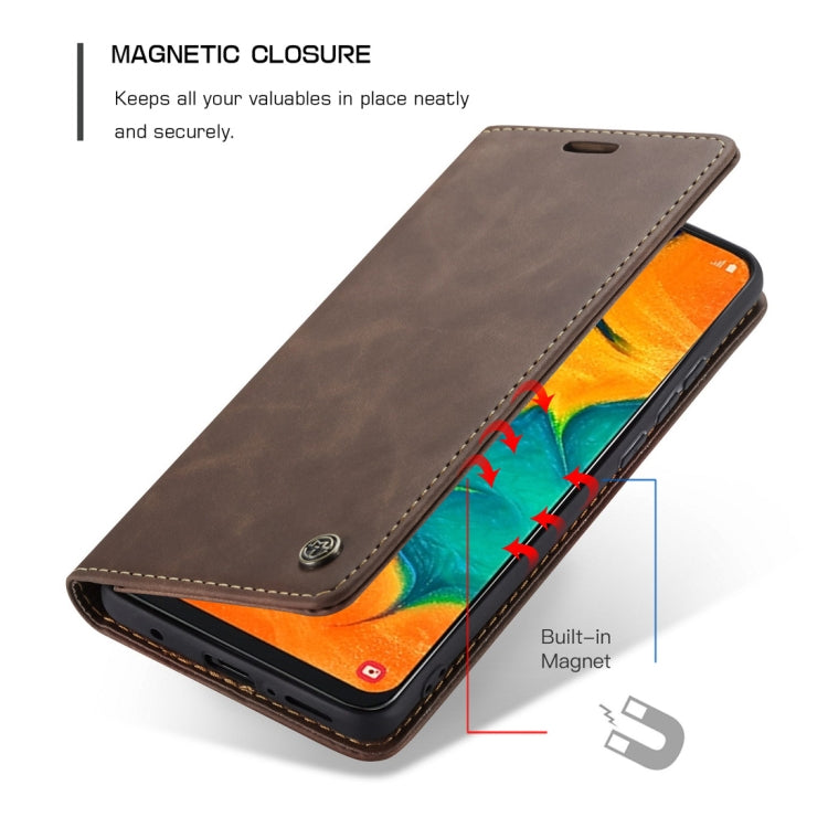 Étui en Cuir Rétro Givré à Rabat Horizontal Multifonctionnel CaseMe-013 pour Galaxy A40, avec Fente pour Cartes et Porte-feuille (Café)