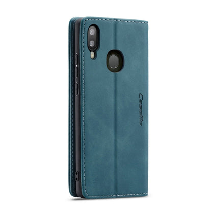 Coque à rabat horizontal rétro givré multifonctionnel CaseMe-013 en cuir pour Galaxy A40, avec fente pour carte et support et portefeuille (bleu)