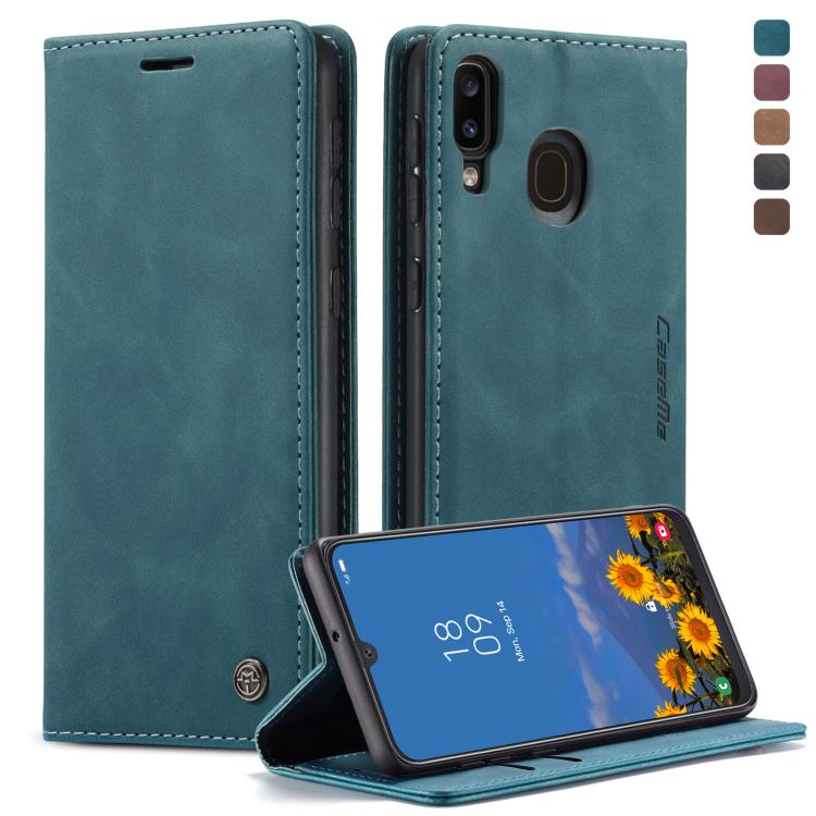 Coque à rabat horizontal rétro givré multifonctionnel CaseMe-013 en cuir pour Galaxy A40, avec fente pour carte et support et portefeuille (bleu)