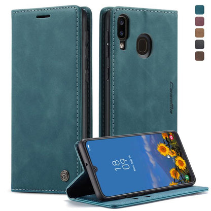 Coque à rabat horizontal rétro givré multifonctionnel CaseMe-013 en cuir pour Galaxy A40, avec fente pour carte et support et portefeuille (bleu)
