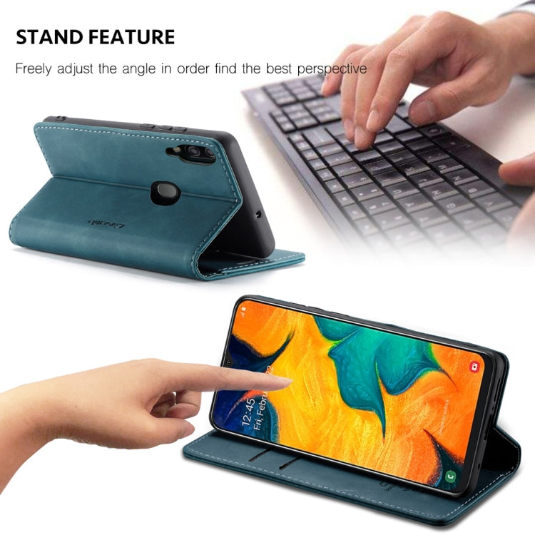 Coque à rabat horizontal rétro givré multifonctionnel CaseMe-013 en cuir pour Galaxy A40, avec fente pour carte et support et portefeuille (bleu)
