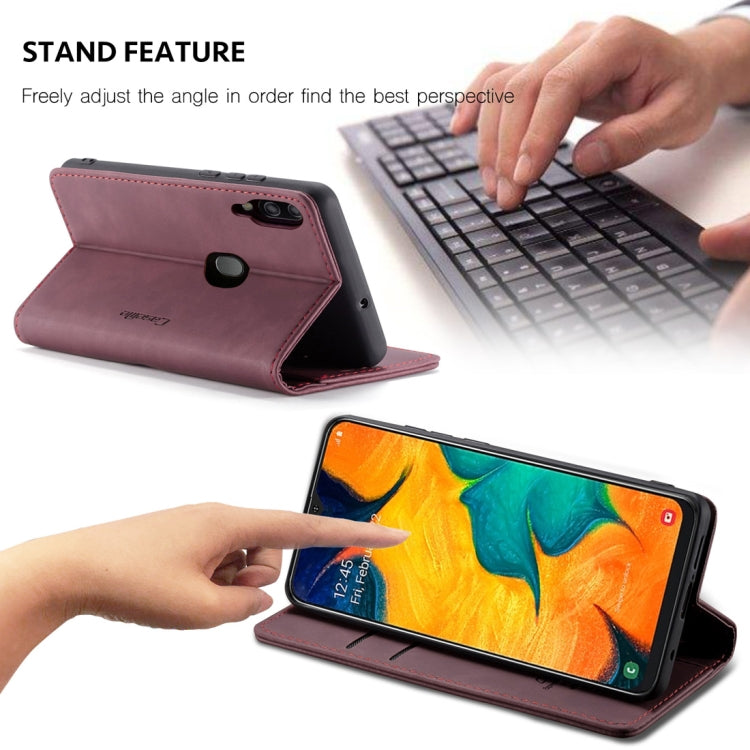 CaseMe-013 Multifunctional Retro Frosted Horizontal Flip Leather Case for Galaxy A40, with Card Slot & Holder & Wallet(Wine Red)