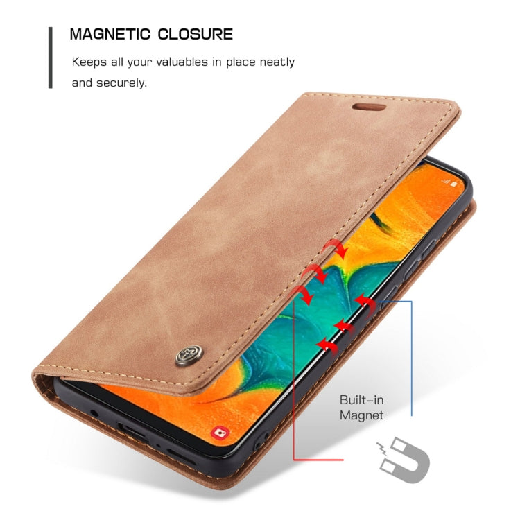 Étui en cuir à rabat horizontal givré rétro multifonctionnel CaseMe-013 pour Galaxy A40, avec fente pour cartes, support et portefeuille (marron)