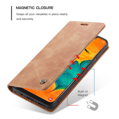 Étui en cuir à rabat horizontal givré rétro multifonctionnel CaseMe-013 pour Galaxy A40, avec fente pour cartes, support et portefeuille (marron)