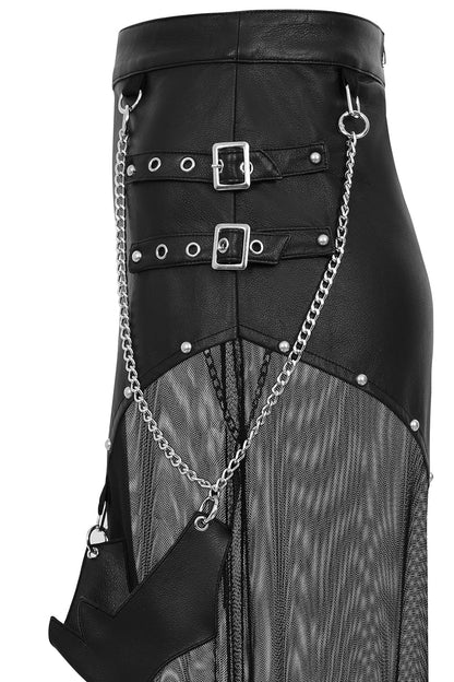 Banned Apparel Lamia Faux Leather & Mesh Skirt in Black