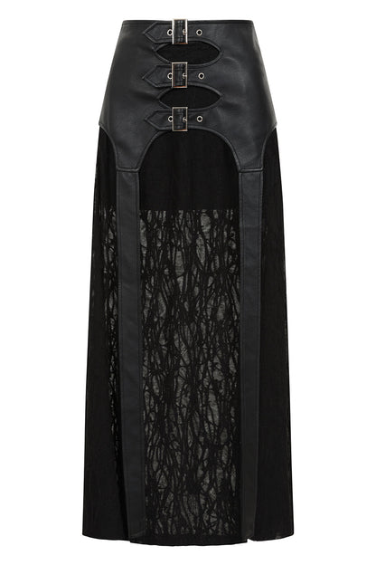 Banned Apparel Velkyn Faux Leather & Knit Panel Skirt in Black