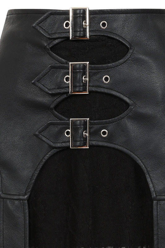 Banned Apparel Velkyn Faux Leather & Knit Panel Skirt in Black