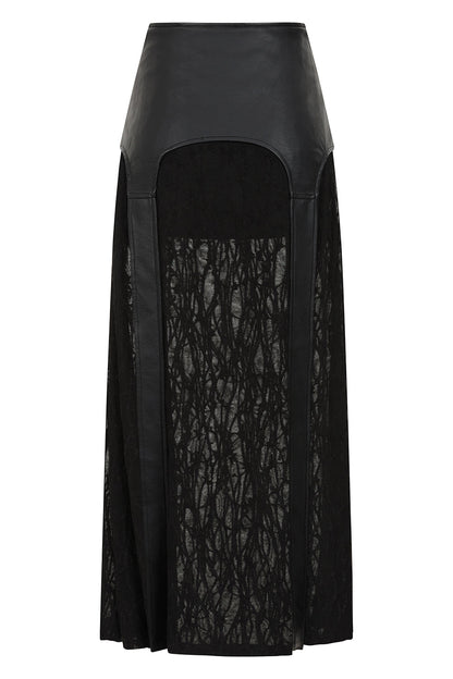 Banned Apparel Velkyn Faux Leather & Knit Panel Skirt in Black