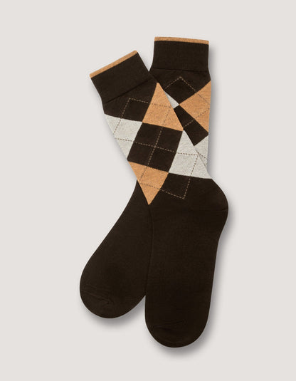 Chaussettes en coton argyle bicolores bronze
