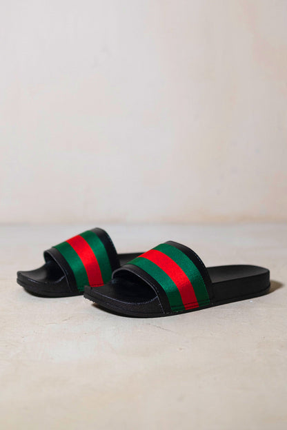 FLORENCE MULTI-STRIPE STRAP SLIDERS IN BLACK
