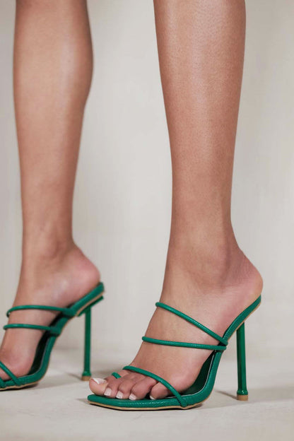 KAILANI STRAPPY SQUARE TOE HIGH HEELS IN JADE GREEN LIZARD