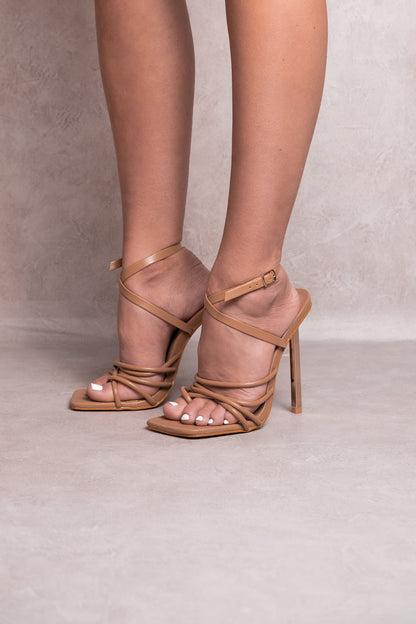 Annabella Crossover Strap Heels - Caramel Mocha