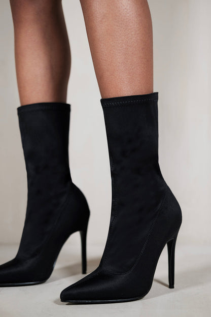 MARIANA MID-CALF HIGH HEEL BOOT WITH KNITTED SOCK IN BLACK