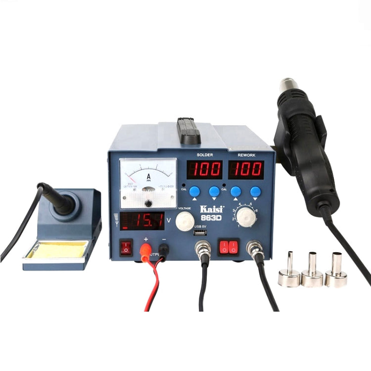 Kaisi K-863D Station de soudage 3 en 1 à air chaud et station de reprise SMD avec alimentation CC 3A pour machine de réparation de soudure de carte PCB de téléphone, prise US