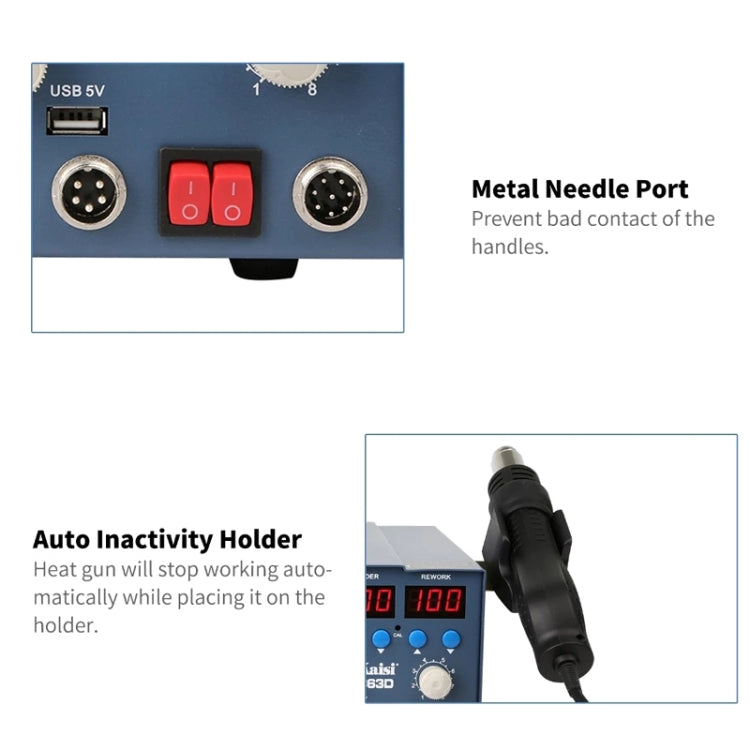 Kaisi K-863D 3 in 1 Hot Air Gun Soldering Station SMD Rework Station With 3A DC Power Supply for Phone PCB Welding Repair Machine, EU Plug