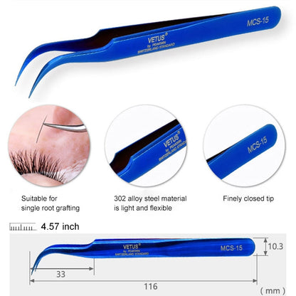 Vetus MCS-15 Bright Blue Curved Tweezers