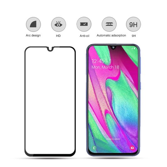 mocolo 0.33mm 9H 2.5D Film en Verre Trempé, Impression Soie, Colle Intégrale pour Galaxy A40, Compatible Déverrouillage par Empreinte Digitale (Noir)