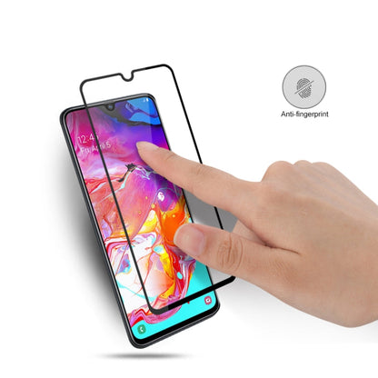 Film en verre trempé mocolo 0,33 mm 9H 2.5D Full Glue Silk Print pour Galaxy A70, compatible avec le déverrouillage par empreinte digitale (noir)