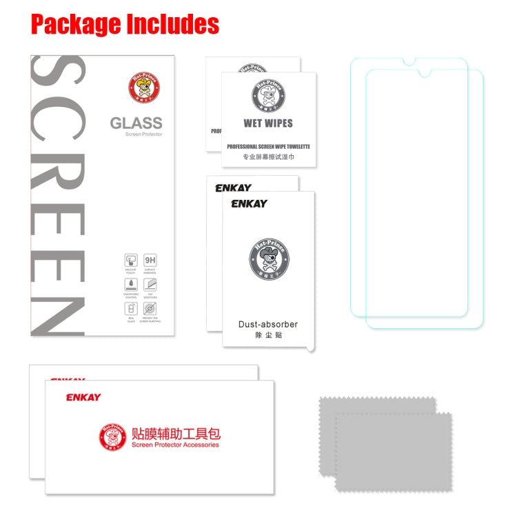 2 PCS ENKAY Hat-Prince 0.26mm 2.5D 9H Tempered Glass Protective Film for Samsung Galaxy A70