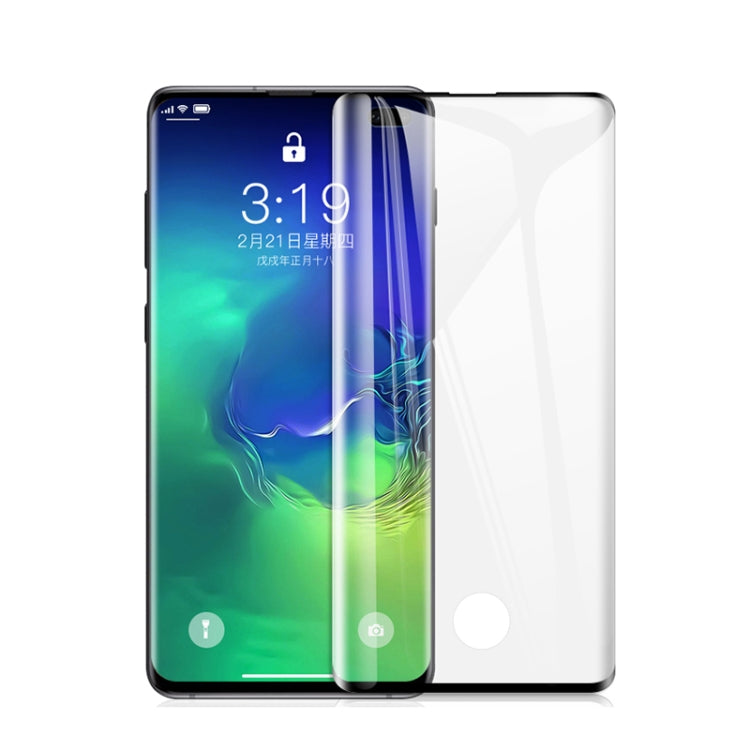 Film en verre trempé mocolo 0.33mm 9H 3D à bords arrondis pour Galaxy S10+, Compatible Déverrouillage par Empreinte Digitale (Noir)