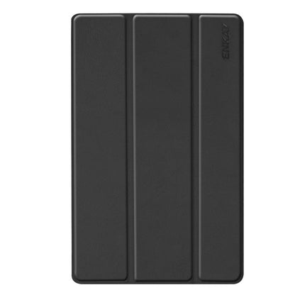 ENKAY PU Leather + Plastic Bottom Case with Three-folding Holder for Galaxy Tab A 10.1 (2019) T510 / T515(Black)