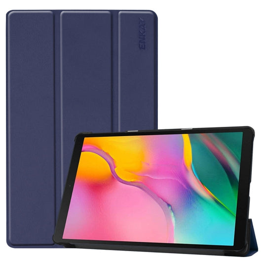 Étui en cuir PU et plastique ENKAY avec support pliable pour Galaxy Tab A 10.1 (2019) T510 / T515 (Bleu Foncé)