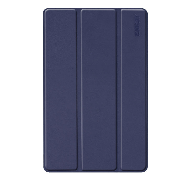 ENKAY PU Leather + Plastic Bottom Case with Three-folding Holder for Galaxy Tab A 10.1 (2019) T510 / T515(Dark Blue)