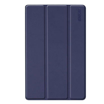 ENKAY PU Leather + Plastic Bottom Case with Three-folding Holder for Galaxy Tab A 10.1 (2019) T510 / T515(Dark Blue)