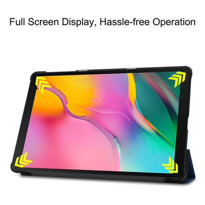 ENKAY PU Leather + Plastic Bottom Case with Three-folding Holder for Galaxy Tab A 10.1 (2019) T510 / T515(Dark Blue)