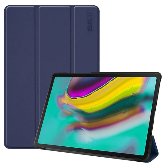 ENKAY Housse intelligente en cuir PU de haute qualité + coque inférieure en plastique avec support pliable pour Samsung Galaxy Tab S5e 10.5 T720 / T725 (bleu foncé)