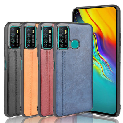 Pour Infinix Hot 9 Coque Antichoc Motif Vache Couture Texture Peau PC + PU + TPU (Bleu)