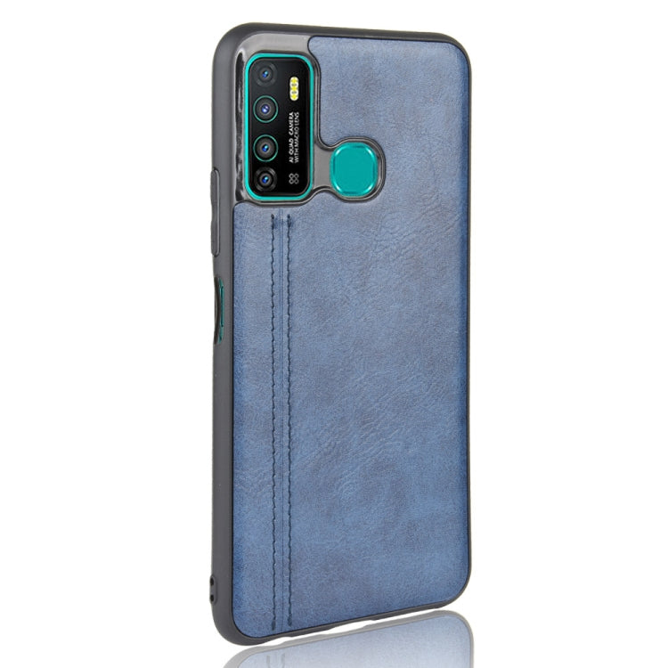 Pour Infinix Hot 9 Coque Antichoc Motif Vache Couture Texture Peau PC + PU + TPU (Bleu)