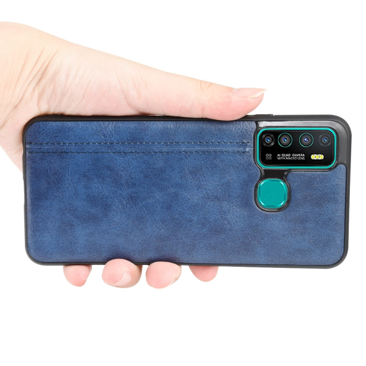 Pour Infinix Hot 9 Coque Antichoc Motif Vache Couture Texture Peau PC + PU + TPU (Bleu)